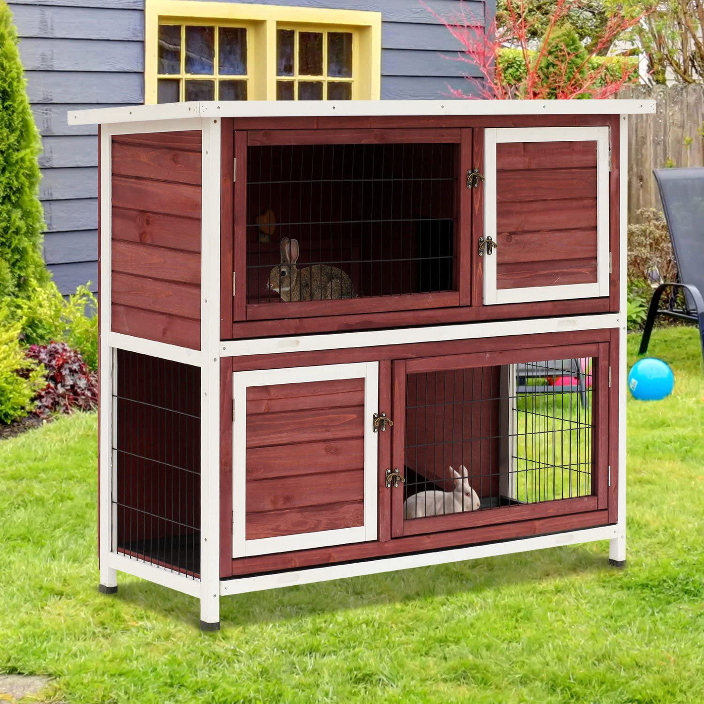 Pawhut 48" 2-Story Elevated Wooden Rabbit Hutch Small Animal Habitat Guinea Pig House with Weatherproof & Openable Top Animals & Pet Supplies > Pet Supplies > Small Animal Supplies > Small Animal Habitats & Cages PawHut   