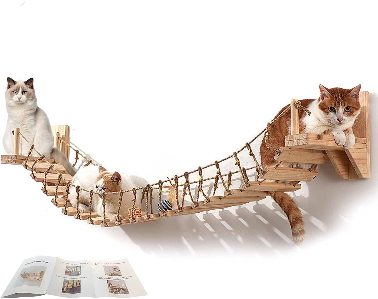 Cat Wall Shelves Cat Bridge with 2 Fixed Brackets & Cat Toys, Wood Cat Beds & Furniture Cat Perch Floating Hammock Cat Cloud Shelf Board Cat Condo Tree Cat Climber Animals & Pet Supplies > Pet Supplies > Cat Supplies > Cat Furniture CTH M, 47.24 x 9.45 x 9.45"  