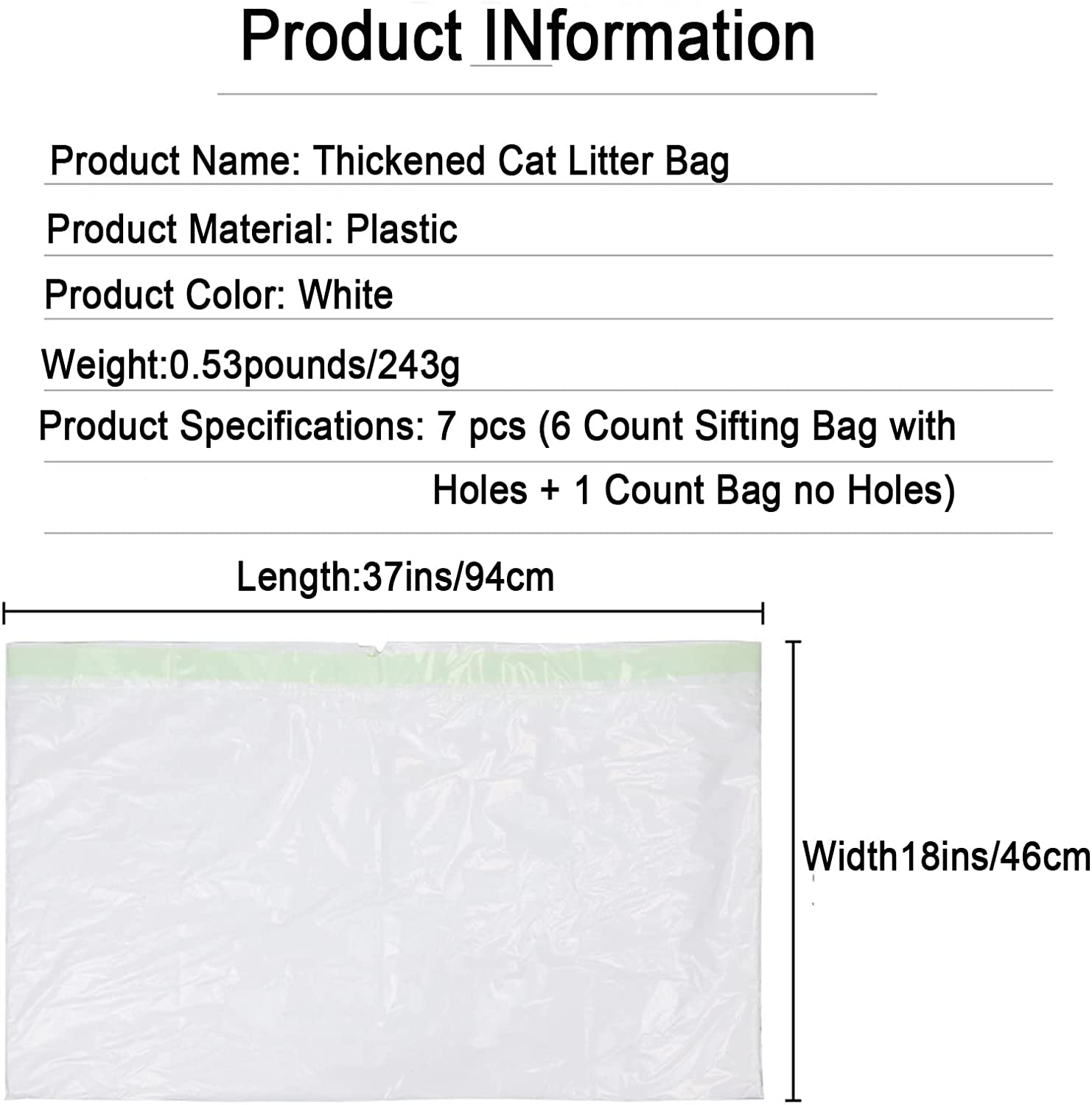 Amogato Cat Litter Bag,Litter Pan Disposable Bags,Cat Litter Box Liners with Drawstring,Weekly 7 Pack Large Litter Bags for Easy Cleaning,37"X 18",6 Count Sifting Bag with Holes + 1 Count Bag No Holes Animals & Pet Supplies > Pet Supplies > Cat Supplies > Cat Litter Box Liners AMOGATO   