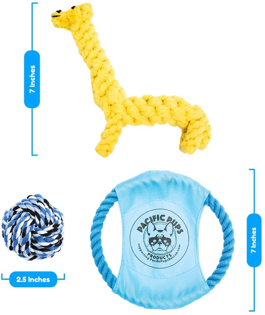 Pacific Pups Products - Dog Rope Toys for Aggressive CHEWERS - Set of 11 Nearly Indestructible Dog Toys - Bonus Giraffe Rope Toy - Benefits NONPROFIT Dog Rescue