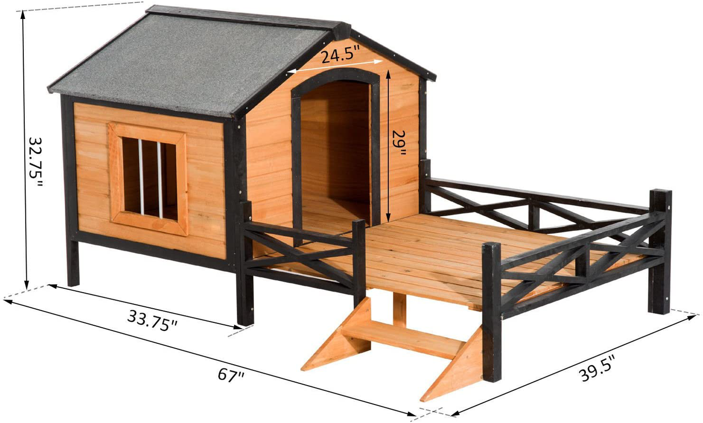 Pawhut 67" Large Wooden Cabin Style Elevated Outdoor Dog House with Porch Animals & Pet Supplies > Pet Supplies > Dog Supplies > Dog Houses PawHut   