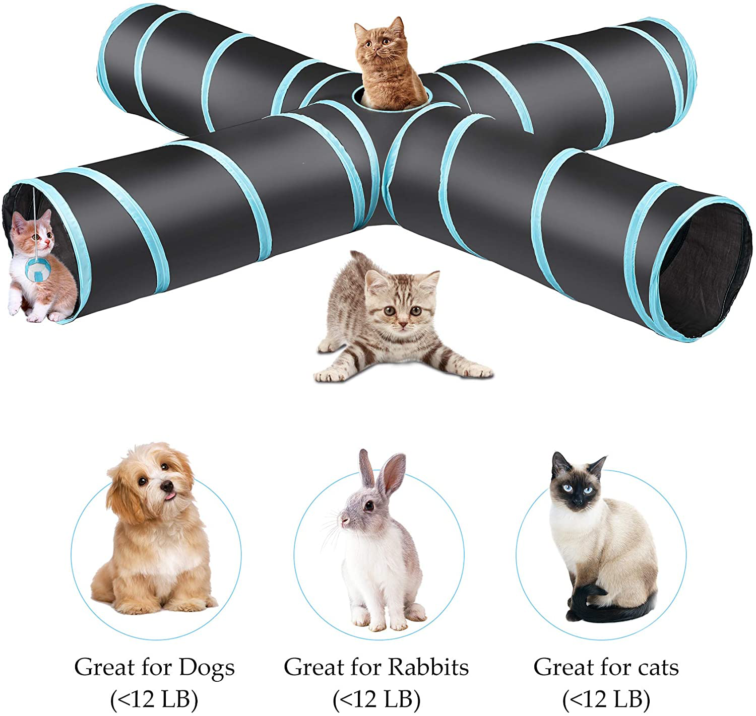 CO-Z 4 Way Collapsible Cat Tunnel, Roomy and Tear Resistant Crinkle Cat Toy Tube with Cat Teaser, Storage Bag and Dangling Toys, for Cat, Puppy, Kitty, Kitten, Rabbit, Dogs, Indoor Outdoor Use Animals & Pet Supplies > Pet Supplies > Cat Supplies > Cat Toys CO-Z   