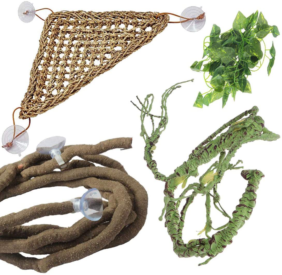 PINVNBY Bearded Dragon Tank Accessories Reptile Plants Lizard Hammock Jungle Climber Vines Flexible Leaves Habitat Reptile Decor for Climbing, Chameleon, Lizards, Gecko, Snakes Animals & Pet Supplies > Pet Supplies > Reptile & Amphibian Supplies > Reptile & Amphibian Substrates PINVNBY   