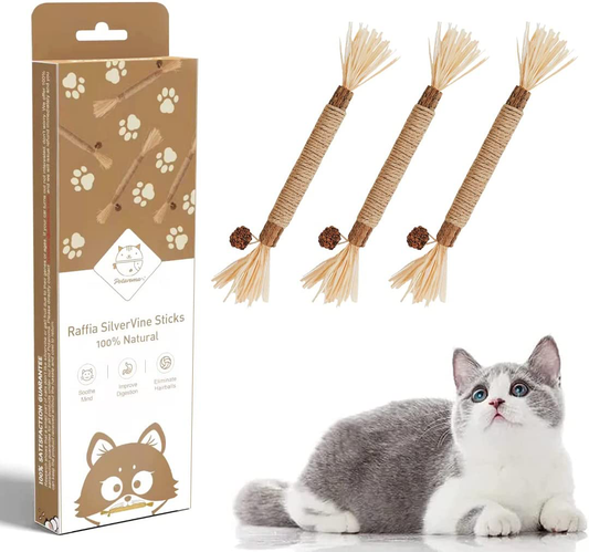 Potaroma 3 Pack Natural Silvervine Sticks Cat Toys, Catmint Silvervine Blend Sticks, Catnip Cat Chew Toys for Kittens Teeth Cleaning, Matatabi Dental Care Cat Treat, Edible Kitty Toys for Cats Lick Animals & Pet Supplies > Pet Supplies > Cat Supplies > Cat Toys Potaroma   
