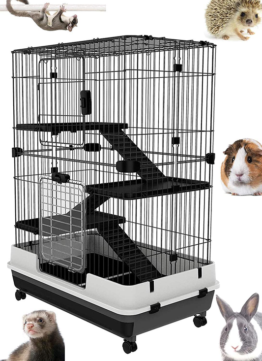 Mcage Large Indoor Small Animal Pet Habitat Hutch Cage Playpen Guinea Pig Ferret Chinchilla Rabbit Bunny Cat Kitten with Solid Platform and Ramp, Leakproof Litter Tray Animals & Pet Supplies > Pet Supplies > Small Animal Supplies > Small Animal Habitats & Cages Mcage 0.9-Inch Wire Spacing 4-Floor 