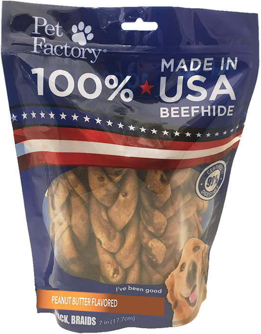 Pet Factory Beefhide | Dog Chews, 99% Digestive, Rawhides to Keep Dogs Busy While Enjoying, 100% Flavored Braids, Made in USA Animals & Pet Supplies > Pet Supplies > Dog Supplies > Dog Treats Pet Factory Peanut Butter 7 Inch (Pack of 6) 