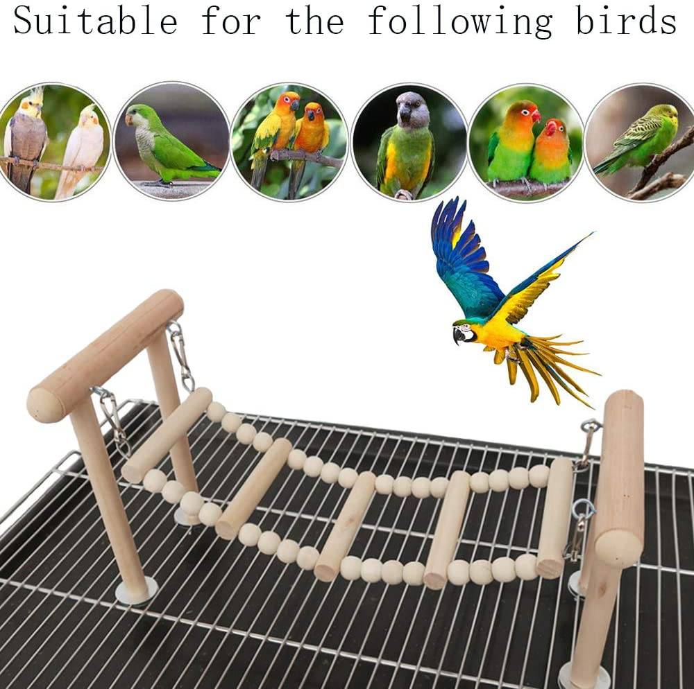 Kathson Bird Perches Stand Toy, Parrot Swing Climbing Ladder Toys, Birdcage Top Play Gyms Playground Stands Wooden Perch for Parakeet, Cockatiel, Lovebirds, Conure and Finches
