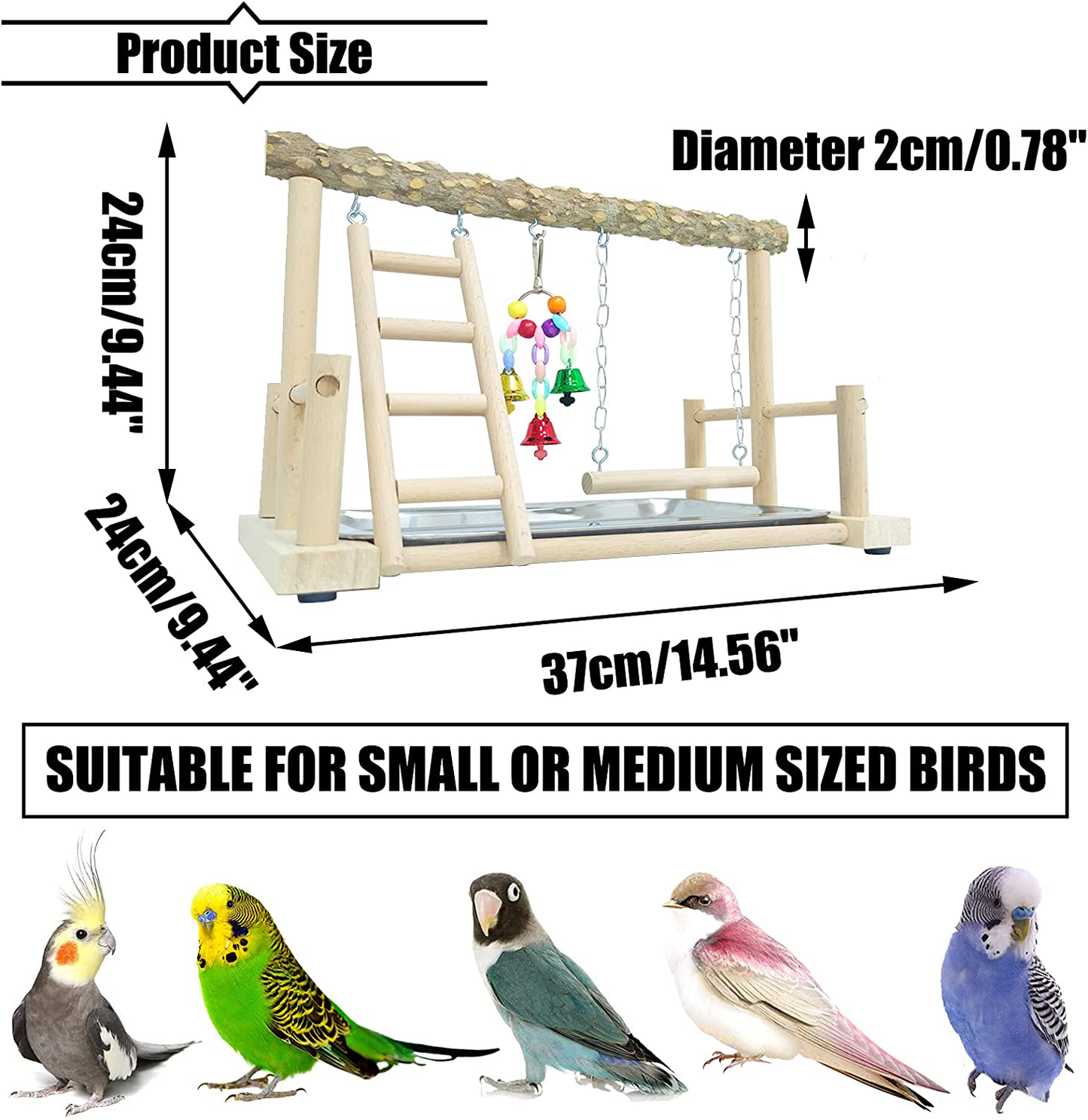 PINVNBY Bird Playground Parrot Playstand Birds Play Stand Wood Exercise Perch Gym Stand Playpen Ladder with Feeder Cups Hanging Swing Toys for Parakeet Conure Cockatiel Budgie Cage Accessories Animals & Pet Supplies > Pet Supplies > Bird Supplies > Bird Gyms & Playstands PINVNBY   