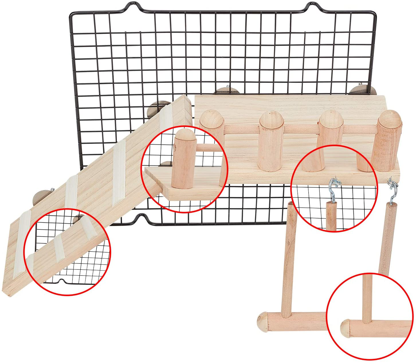 AHANDMAKER Bird Perches Cage Toys Kit, Bird Wooden Play Gyms Stands with Climbing Ladder for Baby Lovebird, Hamster and Parrot Animals & Pet Supplies > Pet Supplies > Bird Supplies > Bird Gyms & Playstands AHANDMAKER   