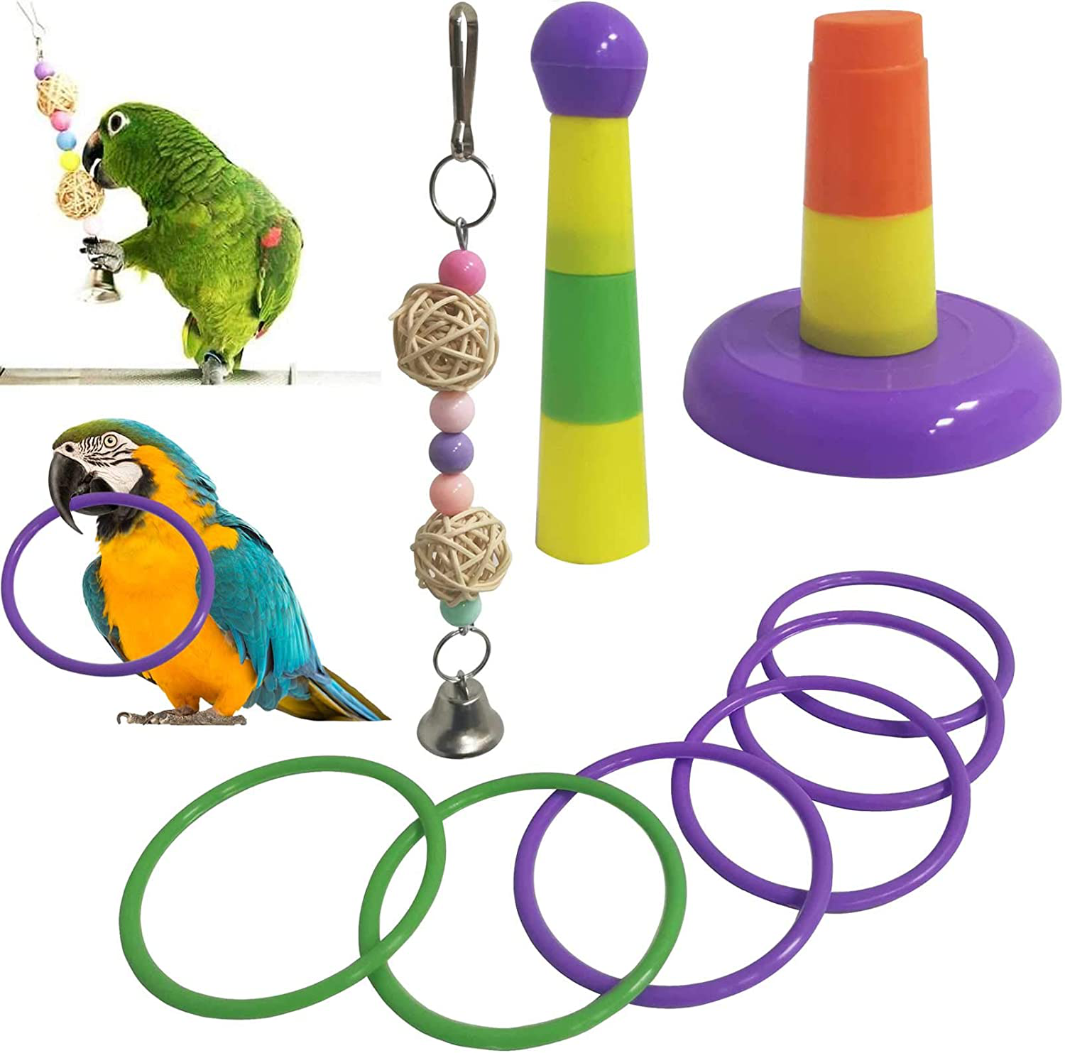 Kathson Bird Hides Coconut Nest with Ladder Perches Hanging Parrot House Cage Natural Coconut Fiber Parakeet Chewing Toys Intelligence Training Rings for Small Budgies Cockatiels 5PCS Animals & Pet Supplies > Pet Supplies > Bird Supplies > Bird Ladders & Perches kathson   