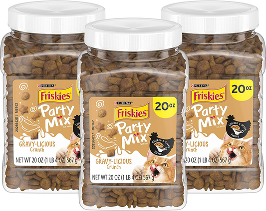 Nestle Purina Petcare 20 Oz Friskies Party Mix Gravy-Licious Chicken & Gravy Flavors Cat Treats - (Pack of 3)