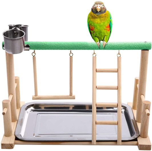 SAWMONG Parrot Playstand Bird Play Stand Cockatiel Playground Wood Perch Playpen Ladder Rough-Surface with Feeder Cups Toys Exercise Play (Include a Tray, Random Color) Animals & Pet Supplies > Pet Supplies > Bird Supplies > Bird Gyms & Playstands SAWMONG   