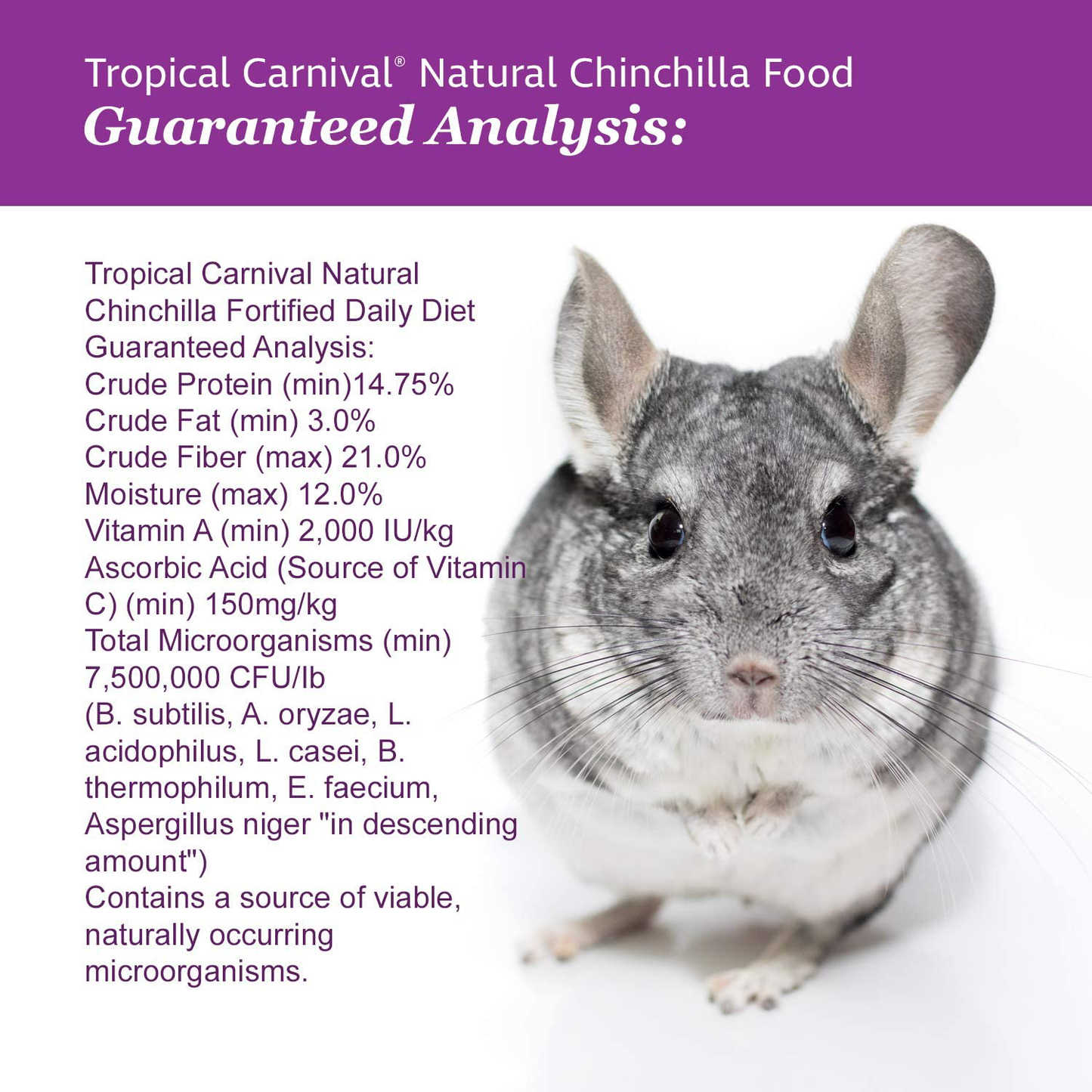 F.M. Brown'S Tropical Carnival Natural Chinchilla Food, 3-Lb Bag - Vitamin-Nutrient Fortified Daily Diet with High Fiber Alfalfa and Timothy Hay Pellets for Optimum Digestion Animals & Pet Supplies > Pet Supplies > Small Animal Supplies > Small Animal Food Tropical Carnival   