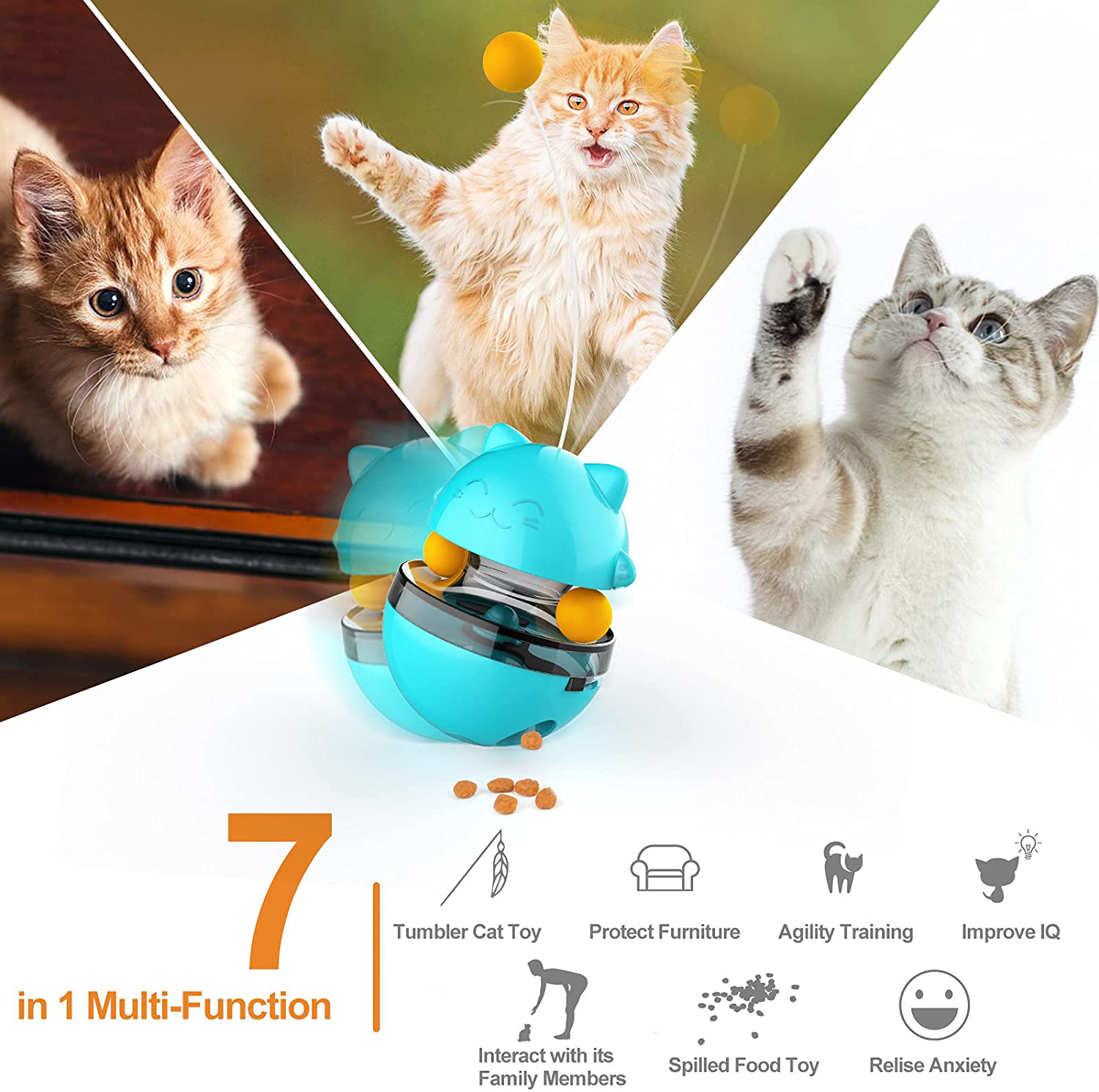 Interactive Cat Toys for Indoor, 2-In-1 Cat Feather Toy & Cat Ball Toy, Automatic Pet Exercise Toys, Tumbler Cat Toys for Play Cats/Kitten with Feather, Satisfies Kitty'S Chasing & Eating Needs