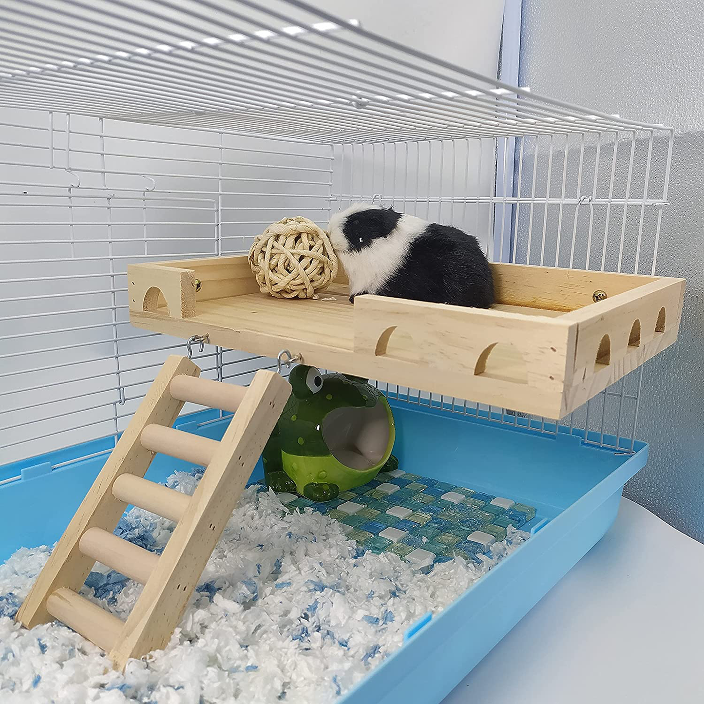 RABBITP Wood Bird Perch-Toys and Accessories for Parrot, Parakeet, Syrian Hamster, Ferret, Chinchilla, Guinea Pig-Hamster Play Stand Platform with Ladder…