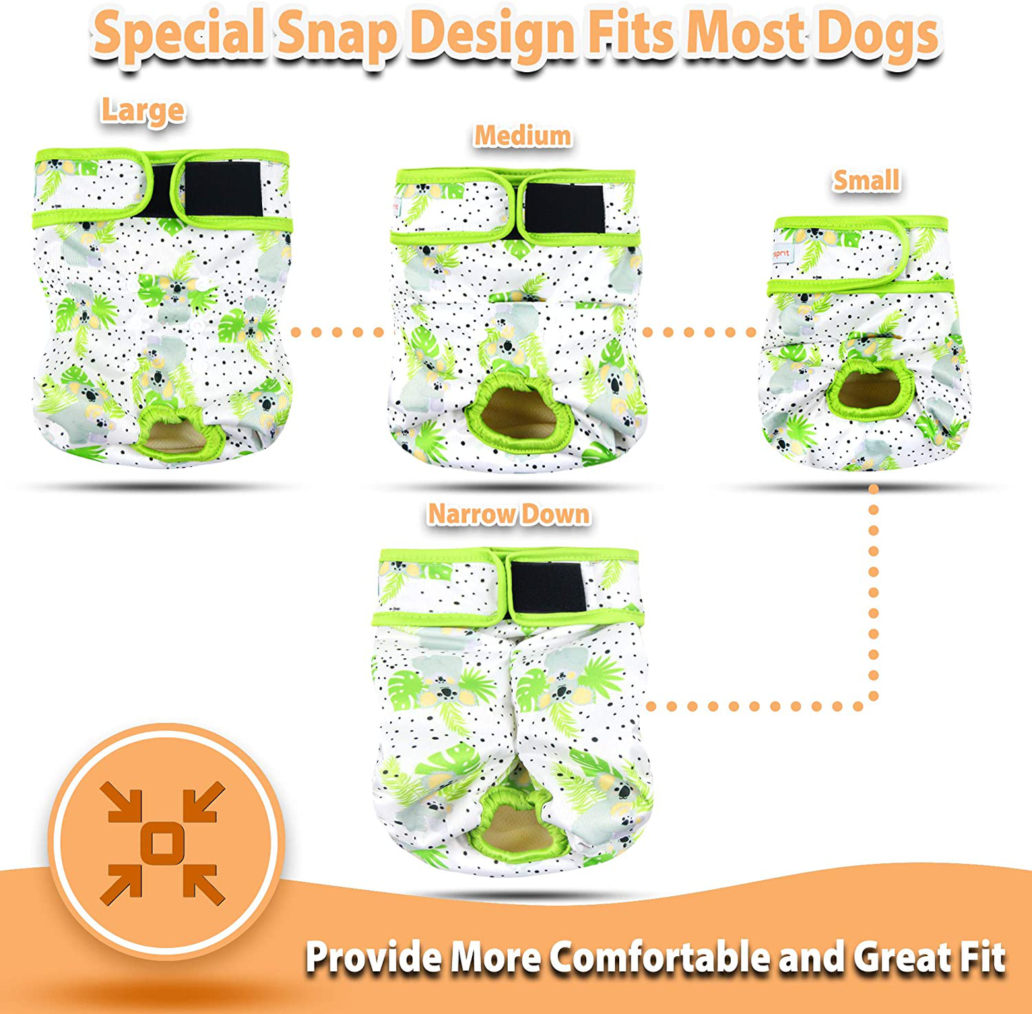 Langsprit Washable Female Dog Diapers (3 Pack) - No Leak Reusable Diapers for Doggy Female in Period - Highly Absorbent Dog Heat Panties with Adjustable Snaps