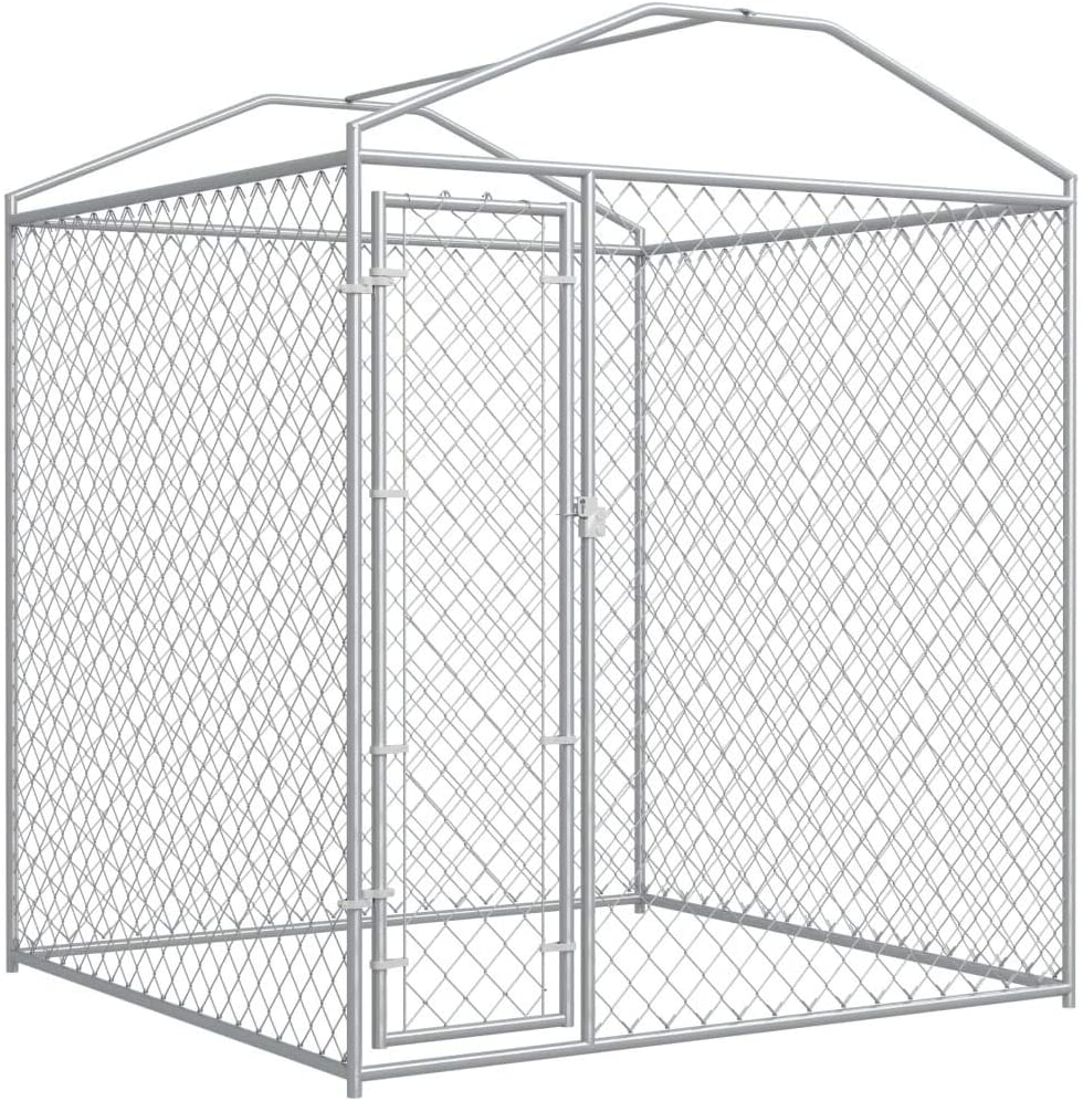 Vidaxl Outdoor Dog Kennel with Canopy Top Dog Pet House Playpen with Cover Shelter Animal Dog Supply Large Dog Cage Metal Weather-Resistant 88.6" Animals & Pet Supplies > Pet Supplies > Dog Supplies > Dog Houses vidaXL   
