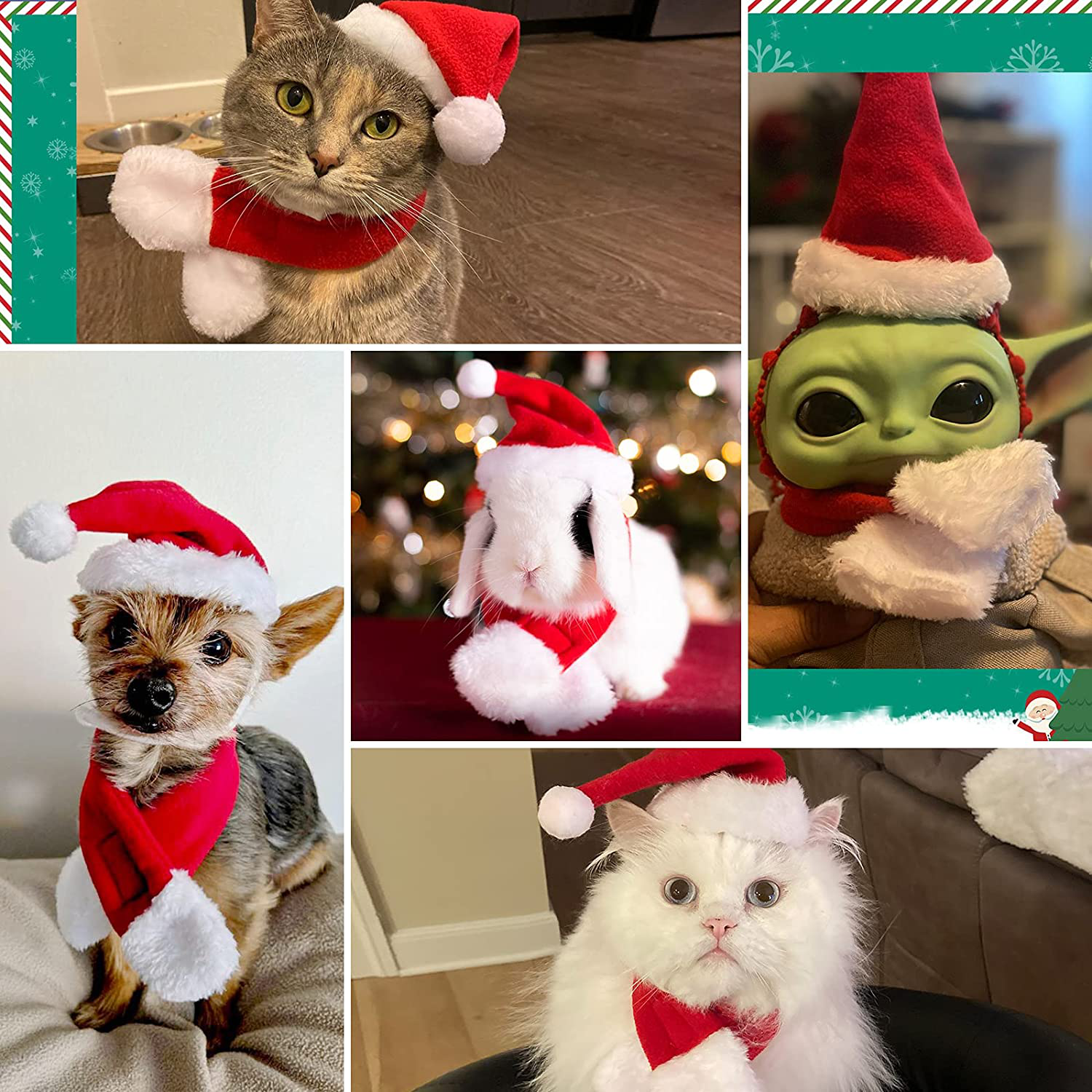 PETLESO Cat Santa Hat with Scarf -Christmas Costume Set Puppy Dog Cat Santa Hat Animals & Pet Supplies > Pet Supplies > Cat Supplies > Cat Apparel PETLESO   