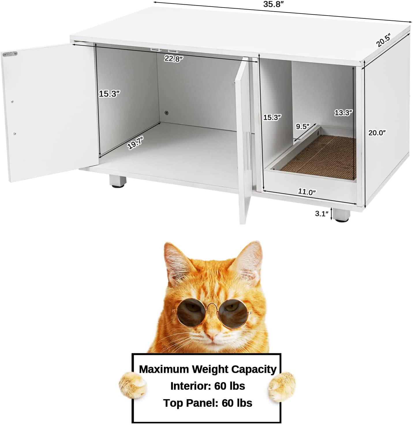 Phupaw Cat Litter Box Furniture Hidden, Large Litter Box Enclosure Cat Washroom Bench Side Table with Cat Scratch Pad and Spacious Storage for Living Room, Bedroom, Bathroom Animals & Pet Supplies > Pet Supplies > Cat Supplies > Cat Furniture Phupaw   