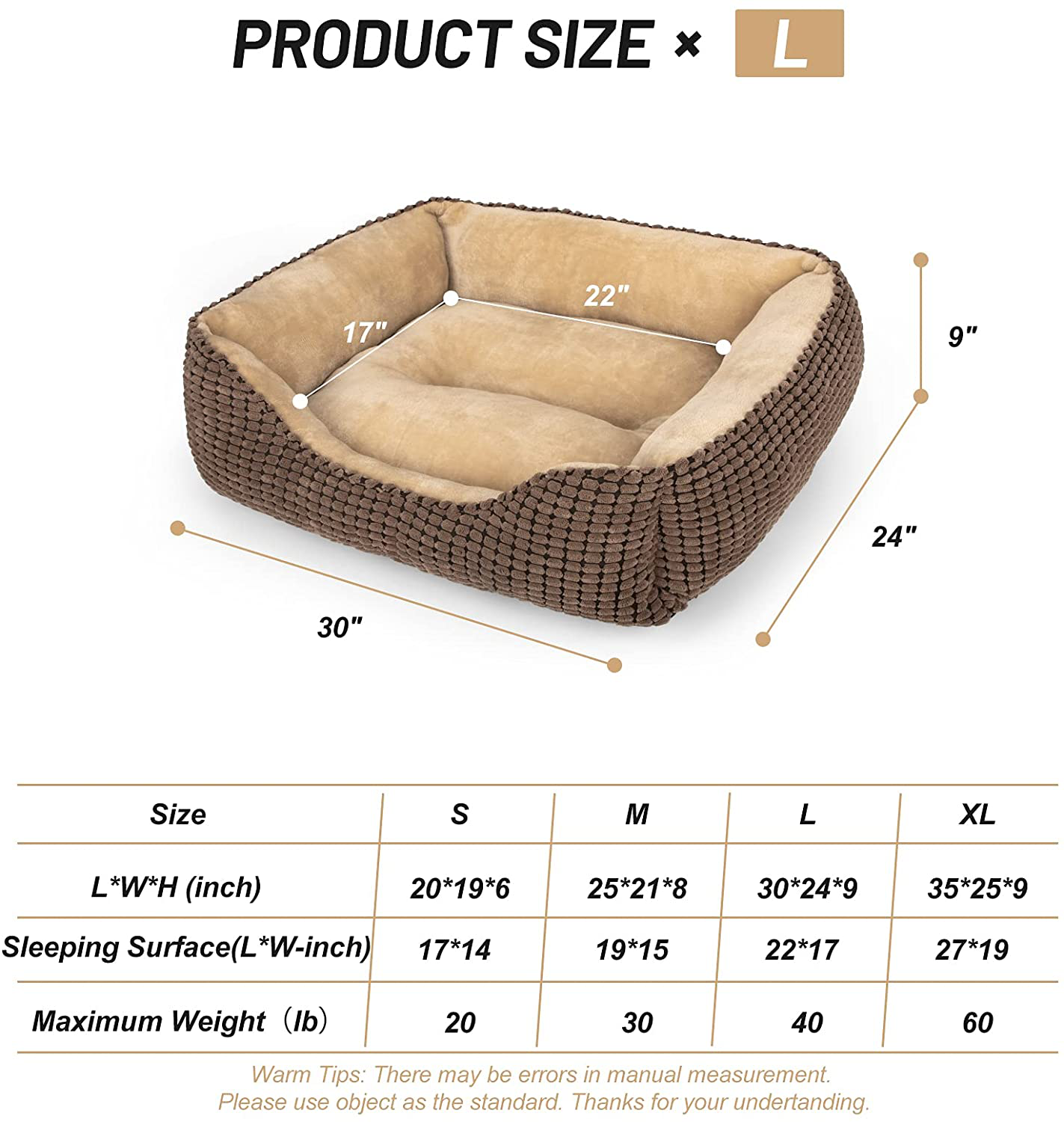 MIXJOY Dog Bed for Large Medium Small Dogs, Rectangle Washable Sleeping Puppy Bed, Orthopedic Pet Sofa Bed, Soft Calming Cat Beds for Indoor Cats, Anti-Slip Bottom with Multiple Size