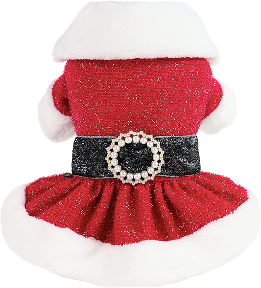 Fitwarm Bling Bling Santa Claus Dog Christmas Outfit Thermal Holiday Girl Puppy Costume Velvet Dogs Dress Pet Winter Clothes Cat Coat Doggie Jackets Apparel Animals & Pet Supplies > Pet Supplies > Dog Supplies > Dog Apparel Fitwarm Red XS 