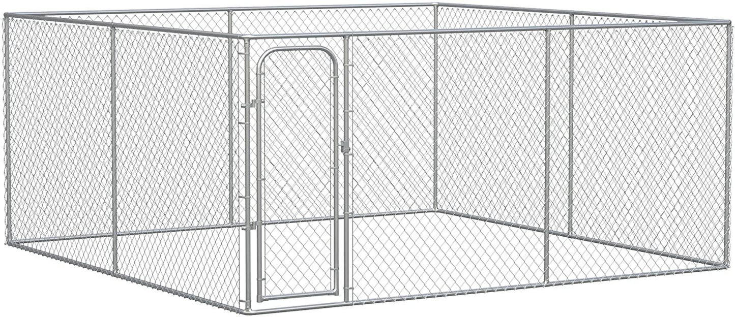 Pawhut Outdoor Dog Kennel Galvanized Chain Link Fence Heavy Duty Pet Run House Chicken Coop with Secure Lock Mesh Sidewalls for Backyard Garden Silver