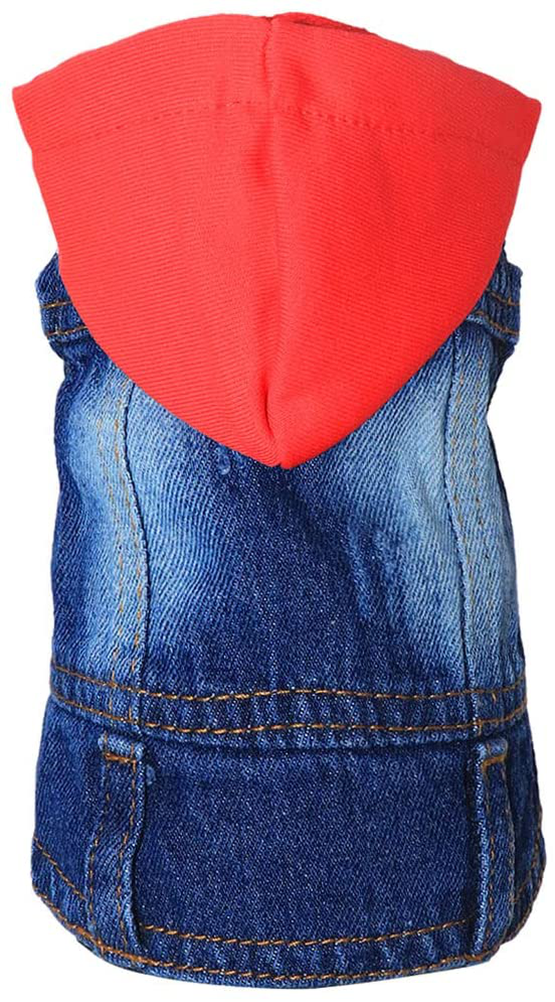 Rooroopet Dog Jeans Jacket,Pet Clothes Cool Blue Denim Hoodies,Lapel Vests Vintage Clothes for Small Medium Dogs and Cats Comfort and Cool Apparel Animals & Pet Supplies > Pet Supplies > Cat Supplies > Cat Apparel Rooroopet Red Medium 