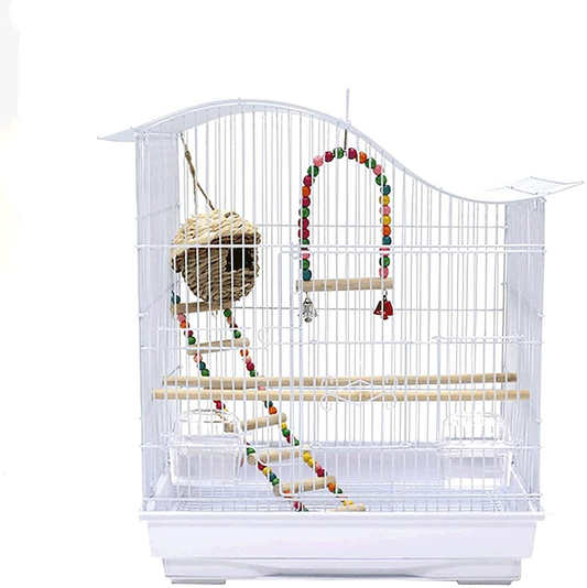 Birdcages Wrought Iron Bird Cage with Rolling Stand and Swing Ladder and Toy,Large Bird Flight Cage with Detachable Tray Handle-White Birdcage Decor Animals & Pet Supplies > Pet Supplies > Bird Supplies > Bird Cages & Stands LEGU   