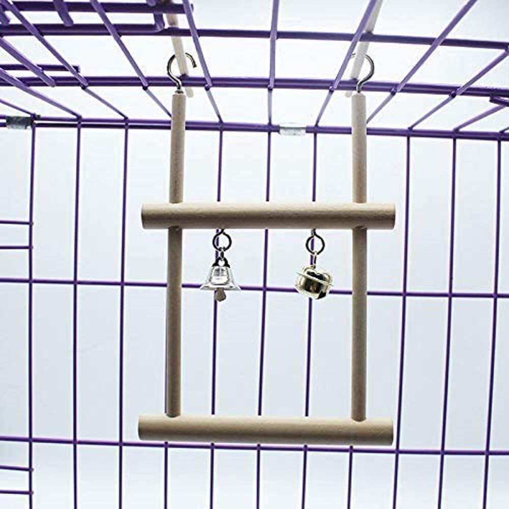 Parrot Perches Hanging Toys Natural Wood Bird Swing Perches Nest Play Stand Platform with Bells for Finch Parakeet Budgie African Grey Activity Cage Accessories Animals & Pet Supplies > Pet Supplies > Bird Supplies > Bird Gyms & Playstands Litewoo   