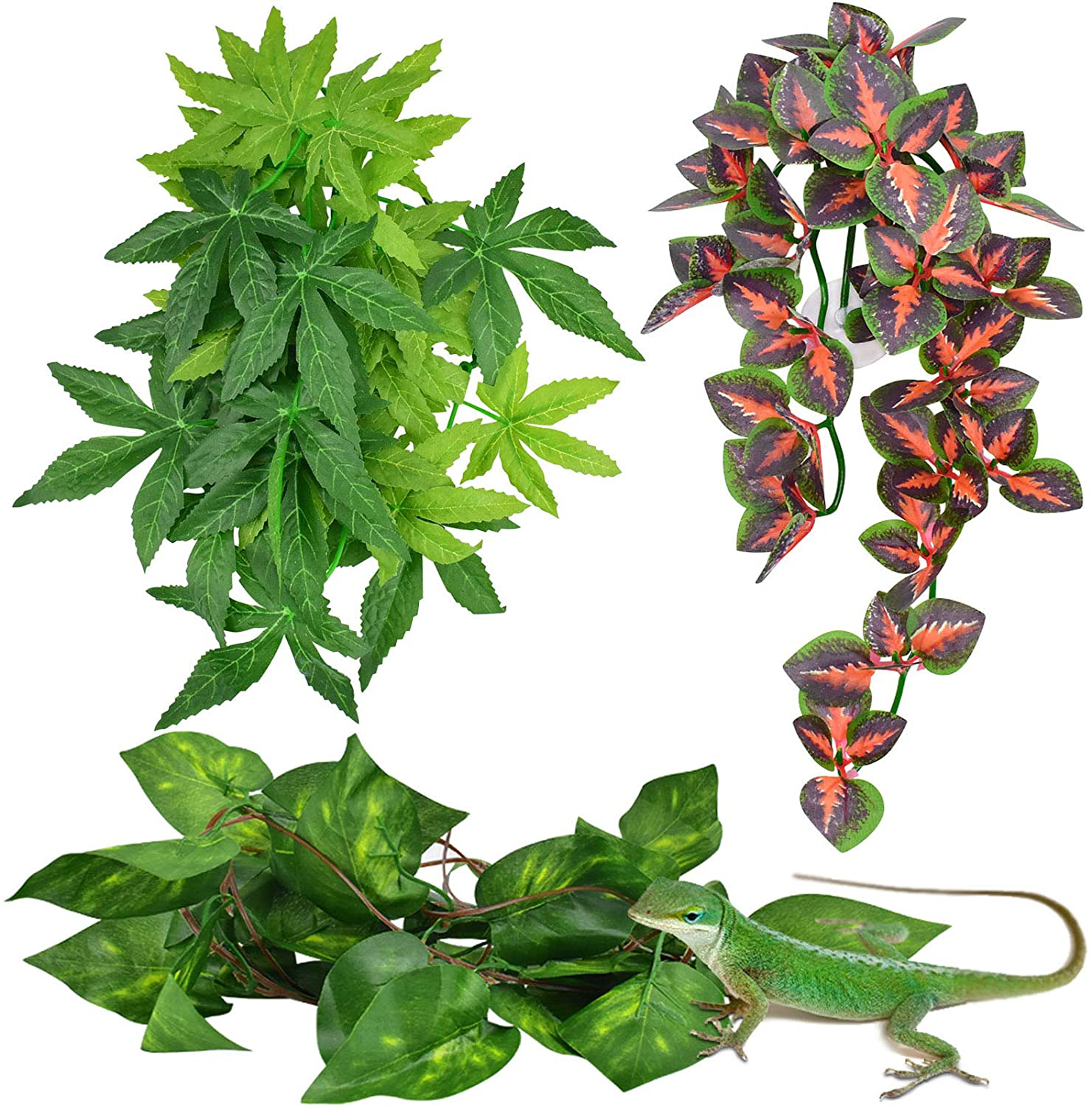 KATUMO Reptile Plants, Amphibian Hanging Plants with Suction Cup for Lizards, Geckos, Bearded Dragons, Snake, Hermit Crab Tank Pets Habitat Decorations Animals & Pet Supplies > Pet Supplies > Reptile & Amphibian Supplies > Reptile & Amphibian Substrates KATUMO Green+fire Red  