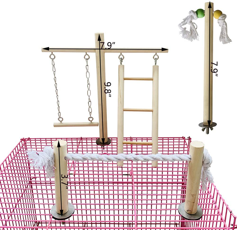 PINVNBY Parrot Climbing Ladder Swing Toy Natural Wood Bird Cage Play Gyms Playground Stand Rope Perch for Parakeet Cockatiel Conure Love Birds Finch African Grey Macaw Amazon Budgies Animals & Pet Supplies > Pet Supplies > Bird Supplies > Bird Gyms & Playstands PINVNBY   