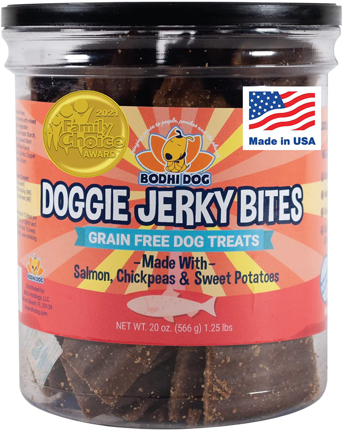 Premium Healthy Dog Jerky Treats | Grain Free Turkey or Salmon Dog Treat Bites | Natural Snack Made with Sweet Potatoes, Chickpeas & Cane Molasses | No Corn, Wheat or Soy | Made in USA Animals & Pet Supplies > Pet Supplies > Small Animal Supplies > Small Animal Treats Bodhi Dog Salmon  