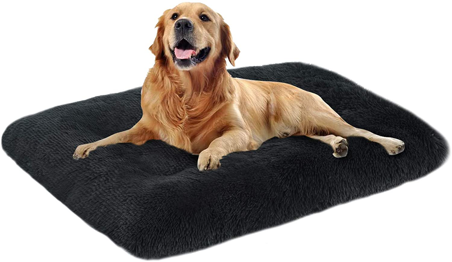 OXS Dog Bed Long Plush Calming Pet Bed, Comfortable Faux Fur Washable Crate Mat with Anti-Slip Backing for Jumbo Large Medium Dogs Animals & Pet Supplies > Pet Supplies > Dog Supplies > Dog Beds OXS A-Black XXXXL(51''x35''x3'') 