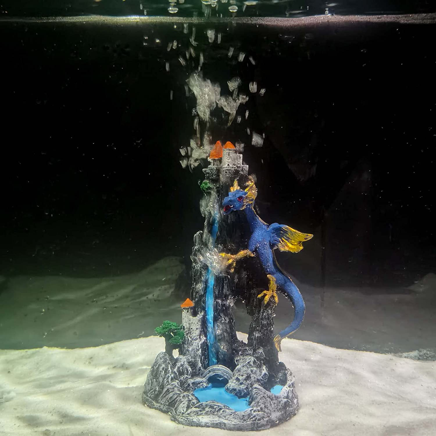 Carefree Fish Aquarium Bubbler Dragon Castle Decoration Fish Tank Resin Mountian Decor Waterproof Paint 8.3Inch Animals & Pet Supplies > Pet Supplies > Fish Supplies > Aquarium Decor Carefree Fish Blue  