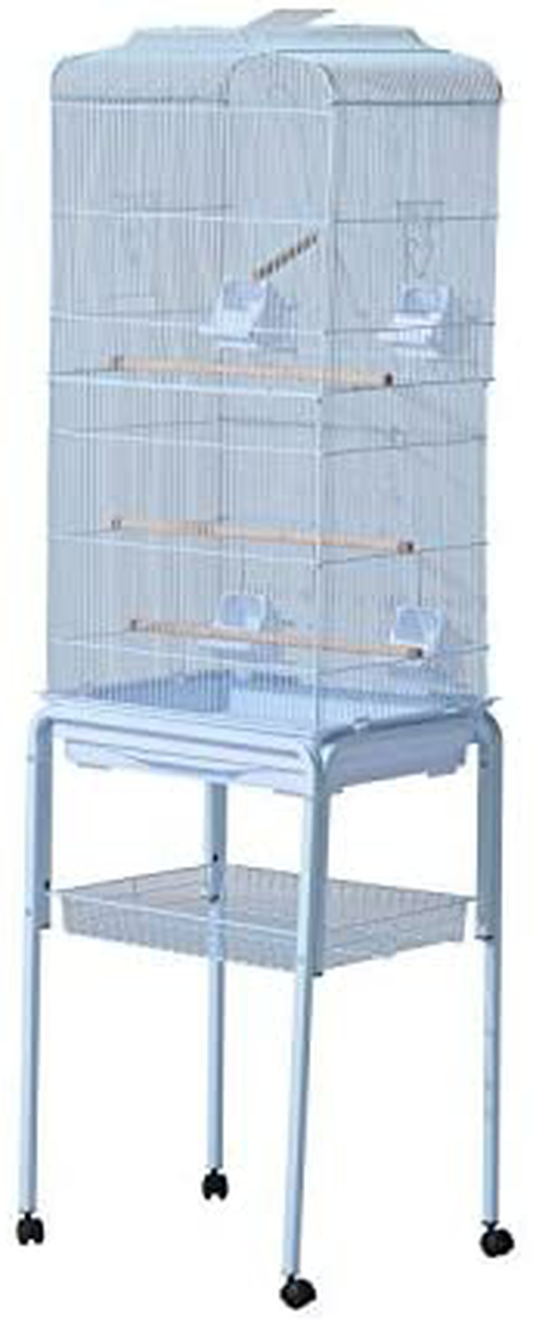 Pawhut 63" Metal Indoor Bird Cage Starter Kit with Detachable Rolling Stand, Storage Basket, and Accessories, White Animals & Pet Supplies > Pet Supplies > Bird Supplies > Bird Cages & Stands PawHut   