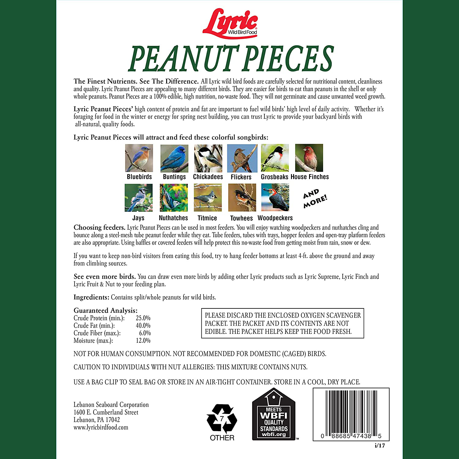 Lyric 2647463 Peanut Pieces Wild Bird Food, 15 Lb Animals & Pet Supplies > Pet Supplies > Bird Supplies > Bird Food Lyric   