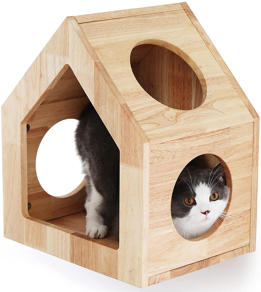 FUKUMARU Cat Bed Wall Mounted, Wooden Cat Furniture, Cat'S House, Cats Perch, Cat Tree, Cat Shelves (Rubber Wood)