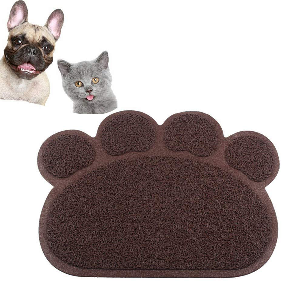 Optokeko Cat Dish Bowl Food Water Feeding Placemat, PVC Non-Slip Cat Litter Trapping Mat Paw Shape for Cat Litter Boxes Pet Dog Cat Puppy Kitten 15.7" X 11.8" (Brown)