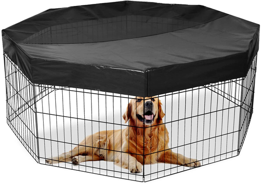 GORUTIN Dog Playpen Cover, Pet Playpen Mesh Top Cover Protect Dog from Sun/Rain Prevent Escape, Dog Pen Cover Shaded Area Indoor Outdoor Fits 24 Inch 8 Panels Playpen (Sell Top Cover Only!) Animals & Pet Supplies > Pet Supplies > Dog Supplies > Dog Kennels & Runs GORUTIN Black  