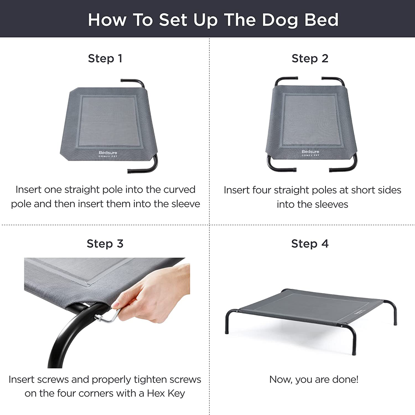 Bedsure Elevated Dog Bed, Ourdoor Raised Dog Cots Beds with No-Slip Feet, Stable Frame & Durable Supportive Teslin Recyclable Mesh, Breathable, Indoor and Outdoor Pet Beds, Fits up to 40-85 Lbs, S-L Sizes