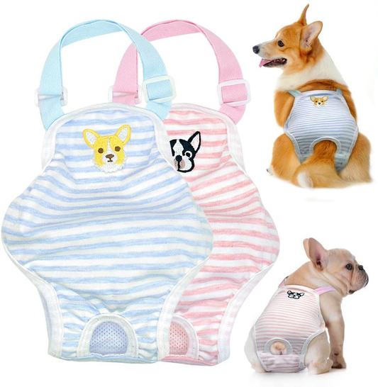Stock Show Small Dog Cute Summer Cotton Stripe Sanitary Pantie with Adjustable Strap Suspender Physiological Pants Pet Underwear Diaper Jumpsuit for Girl Dog Teddy Young Corgi French Bulldog Puppy Animals & Pet Supplies > Pet Supplies > Dog Supplies > Dog Diaper Pads & Liners Stock Show Bulldog-M  