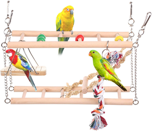 SAWMONG Parrot Playstand Bird Wooden Perch Bird Exercise Gym with Ladder Swing, Birdcage Play Stand for Parakeet Cockatiel Lovebirds Finches Animals & Pet Supplies > Pet Supplies > Bird Supplies > Bird Gyms & Playstands SAWMONG   