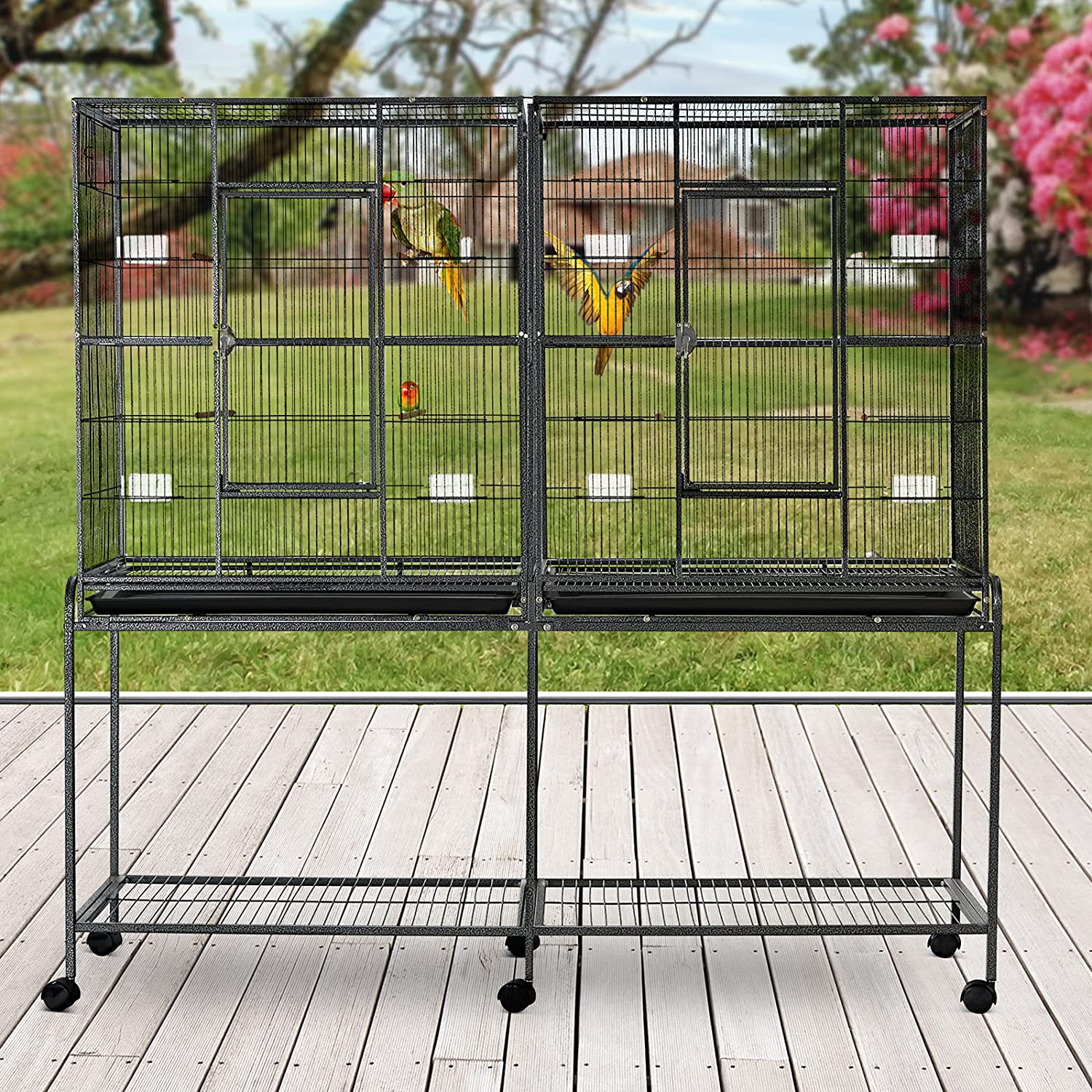 Pawhut Rolling Metal Bird Cage Feeder with Detachable Rolling Stand, Storage Shelf, Wood Perch & Food Container Animals & Pet Supplies > Pet Supplies > Bird Supplies > Bird Cage Accessories PawHut   