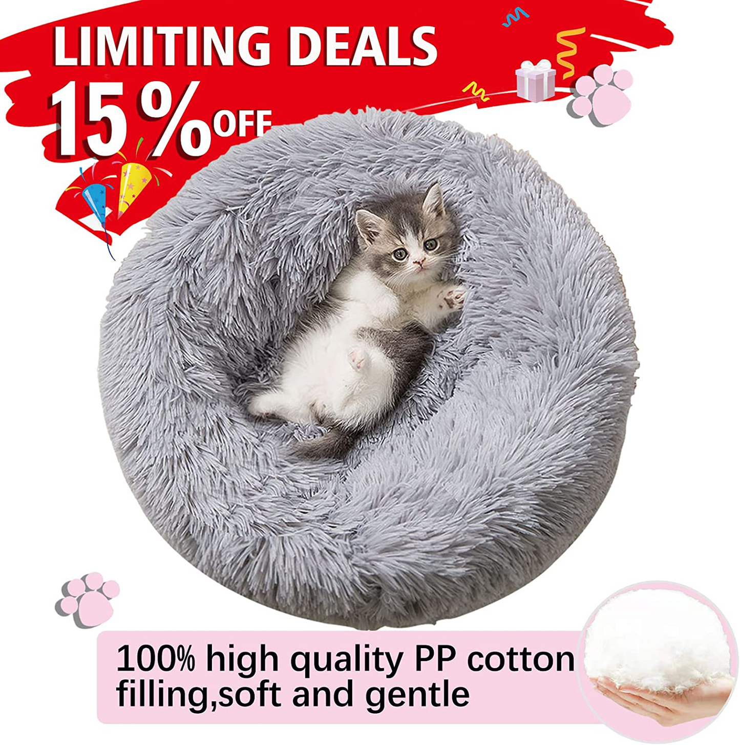 Cat Beds for Indoor Cats, 20 and 24 In. Diameter Pet Bed Fits Pets up to 10 and 25 Lbs. Small Dog Medium Dogs round Donut Fluffy Puppy Bed Washable Soft Plush Cushion Animals & Pet Supplies > Pet Supplies > Cat Supplies > Cat Beds Walontek   