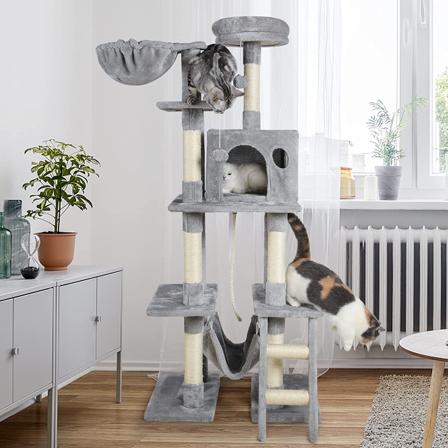 Dooradar Cat Tree, 61” Cat Tower for Indoor Cats, Multi-Level Tall Cat Condo Furniture, Kitten Kitty Activity Center Cat Stand Climb House with Scratching Posts, Ladder, Toys& Perch for Play Rest Animals & Pet Supplies > Pet Supplies > Cat Supplies > Cat Furniture Dooradar   