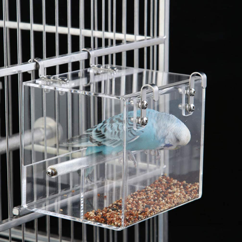 Baluue Parrot Integrated Automatic Bird Feeder No Mess Pet Feeder Seed Food Container Perch Cage Accessories for Budgerigar Canary Cockatiel Parakeet Conures Lovebirds Animals & Pet Supplies > Pet Supplies > Bird Supplies > Bird Cage Accessories Baluue   