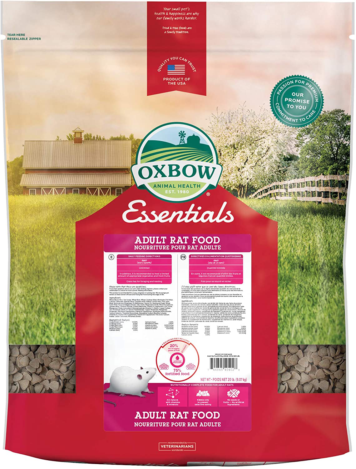 Oxbow Essentials Adult Rat Food - All Natural Adult Rat Food Animals & Pet Supplies > Pet Supplies > Small Animal Supplies > Small Animal Food Oxbow 20 Pound (Pack of 1)  