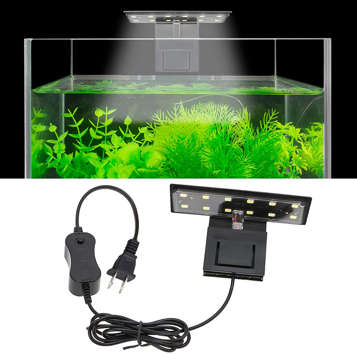 Senzeal X3 Libra Aquarium Fish Tank Light US 6W 12 LED Aquarium Planted Clip Lamp 600LM for 8-15 Inch Fish Tank White LED Lighting