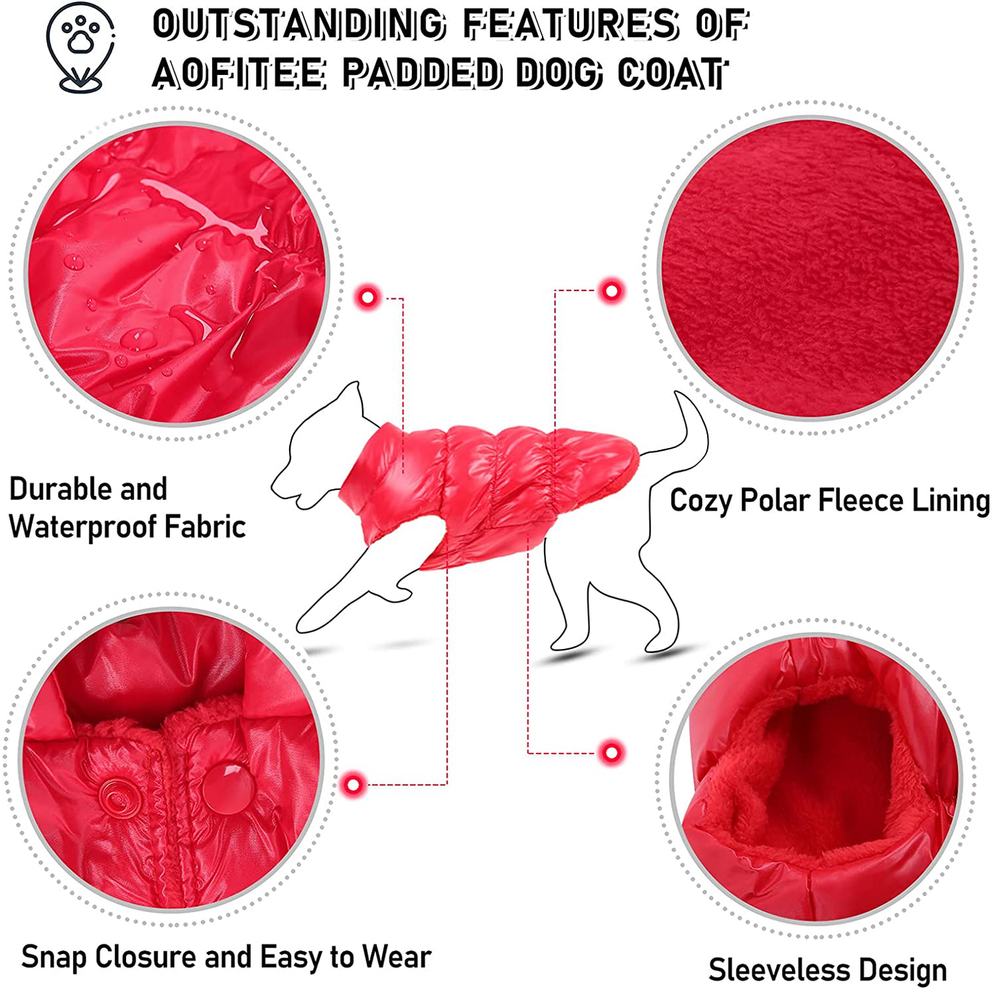 AOFITEE Winter Dog Coat Waterproof Windproof Fleece Puppy Vest, Warm Padded Dogs down Jacket, Lightweight Outdoor Pet Snowsuit Apparel Cold Weather Clothes for Small and Medium Dogs