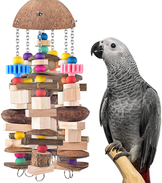 KATUMO Bird Parrot Toy, Large Parrot Toy Durable Wooden Blocks Bird Chewing Toy Parrot Cage Bite Toy Suits for African Grey Cockatoos Amazon Parrots Mini Macaws Large Medium Parrot Birds Animals & Pet Supplies > Pet Supplies > Bird Supplies > Bird Toys KATUMO   